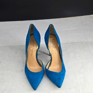 Jessica Simpson Claudette Blue Leather Suede Womens Pumps 7.5